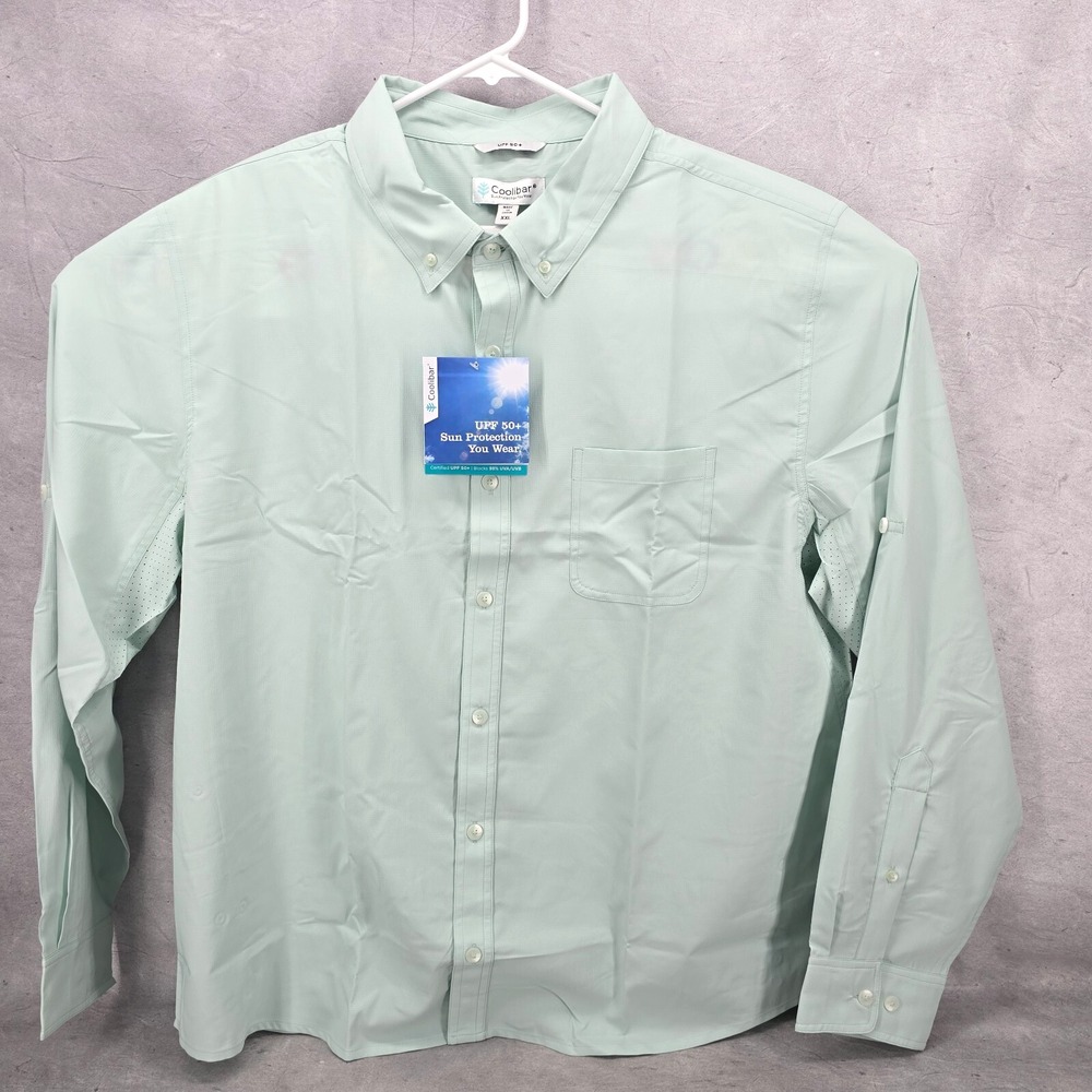 Coolibar Long Sleeve Mens Aricia Sun Shirt 2XL Misty‎ Aqua Light Green UPF 50+